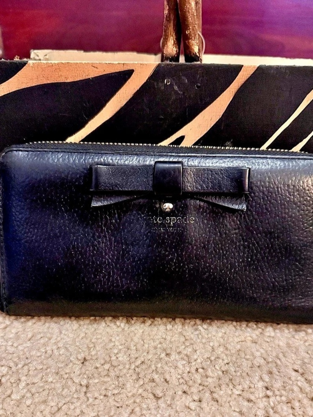 Kate Spade Bow Zip-Around Wallet in Black & Blue